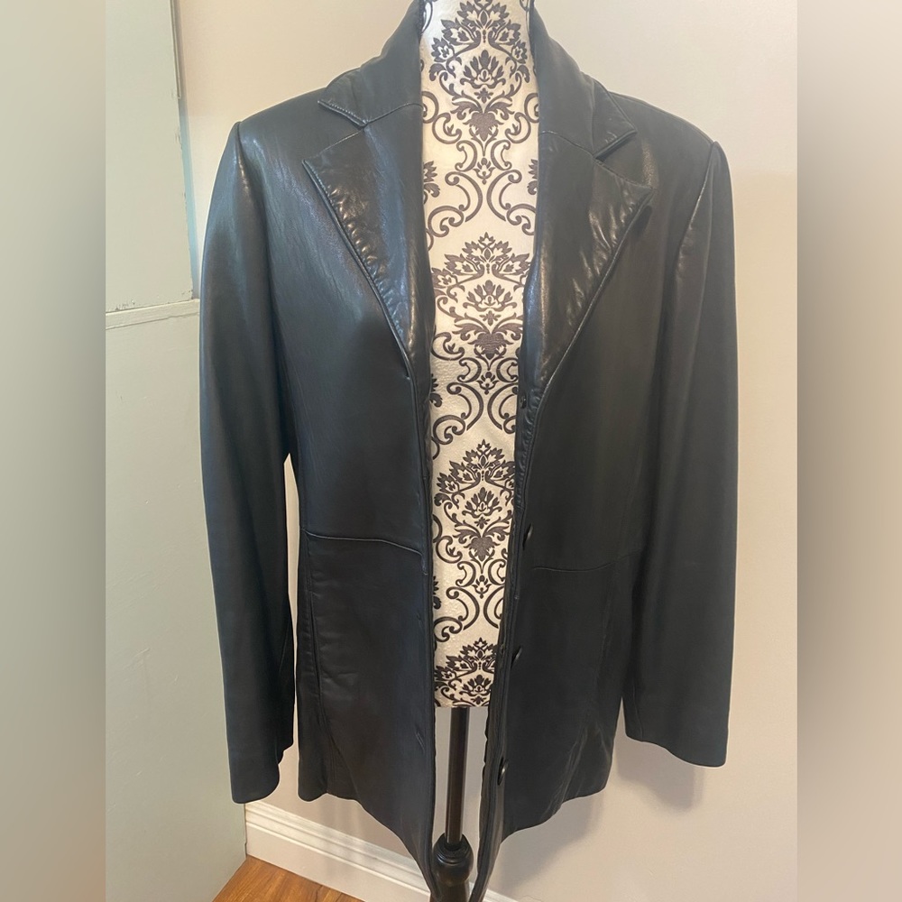 TUSKANY ITALY NEW YORK GENUINE LEATHER WOMENS BUTTON UP JACKET SZ XL, POCKETS